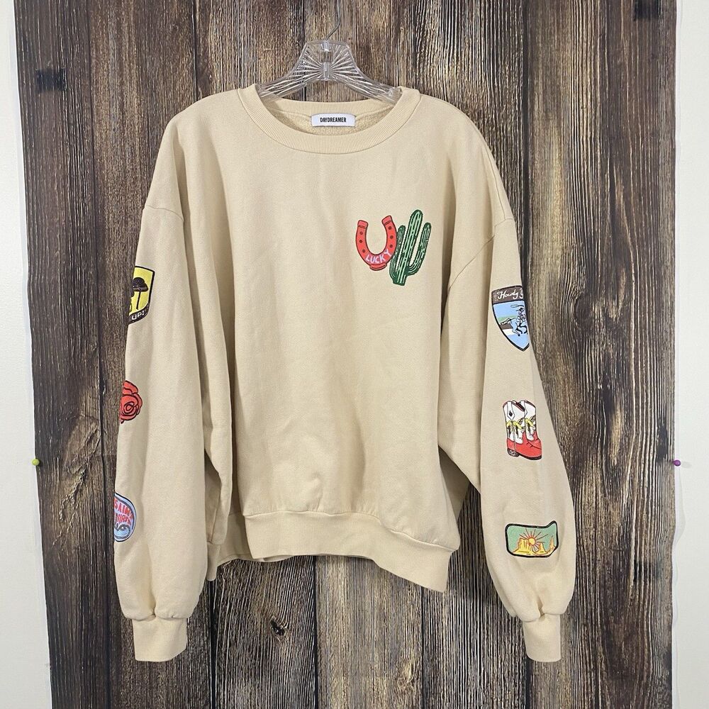 Daydreamer Womens Western/Rodeo Long Sleeve Pullover Sweatshirt L/XL Cream *flaw